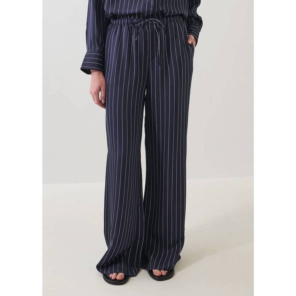 NEW PATRICK ASSARAF silk drawstring pant in navy pinstripe